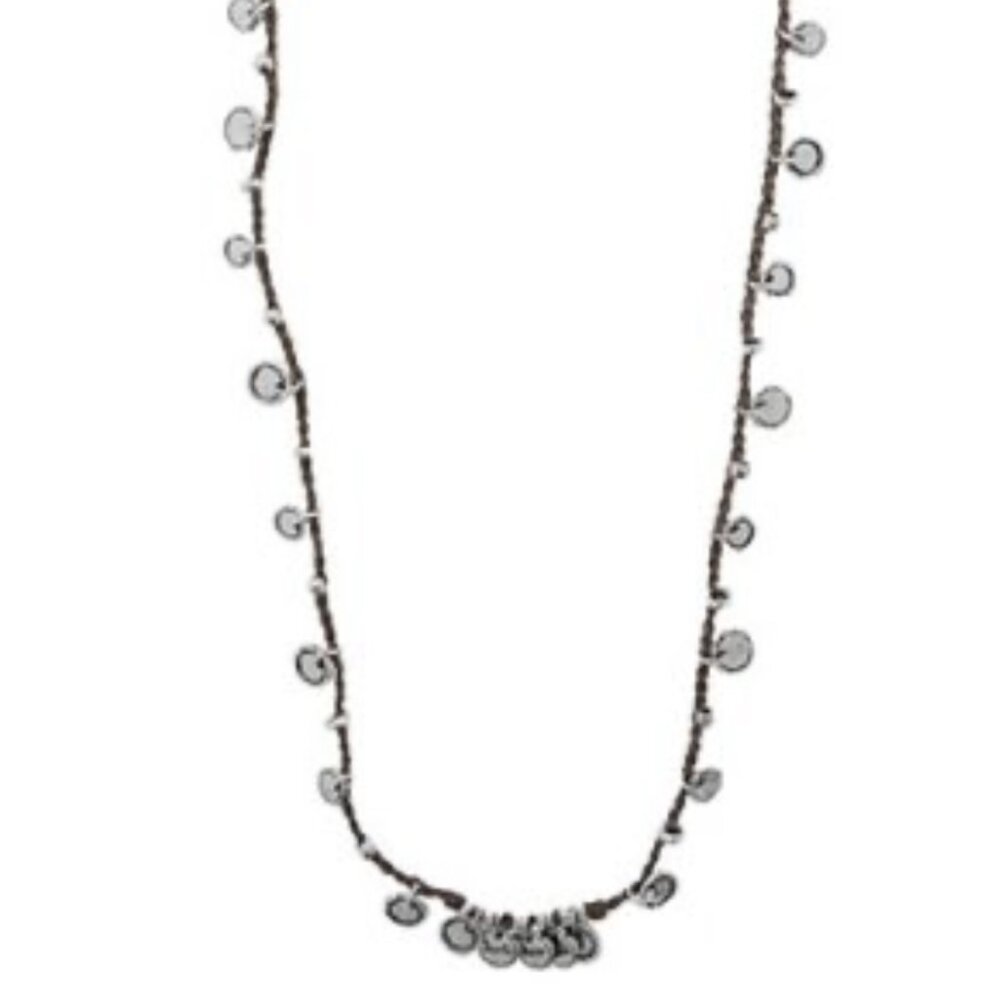 NWT Uno De 50 Silver Plated Multi Dangle charms Leather stand Necklace BOHO